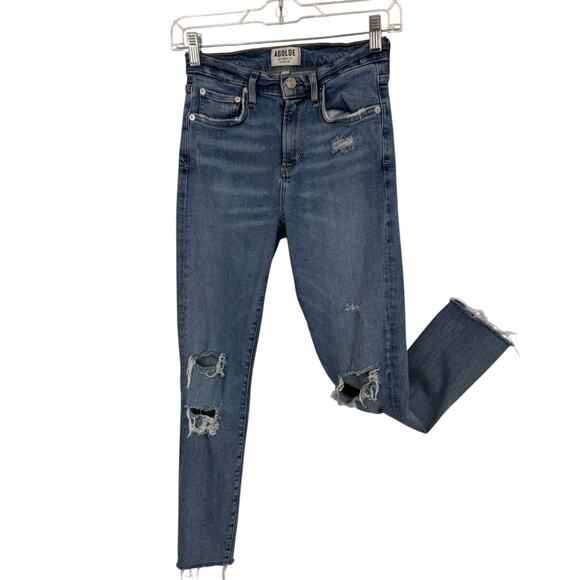 Agolde Sophie Skinny Jeans Size 26 Distressed Ripped Blue Stretch Denim - Picture 1 of 15